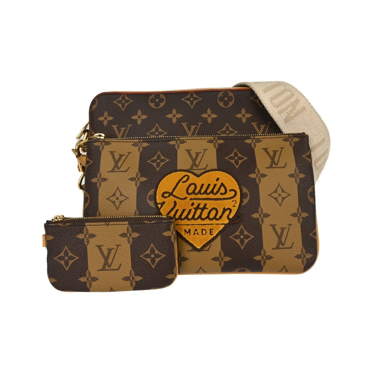 Louis Vuitton Nigo Trio Messenger Limited Edition Stripes Monogram Canvas, Brown, Canvas, Handbag