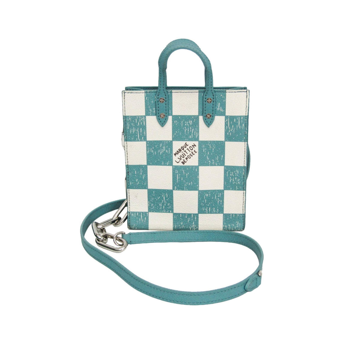Louis Vuitton Sac Plat Limited Edition Marque Deposee Damier Giant, Turquoise, Canvas, Handbag