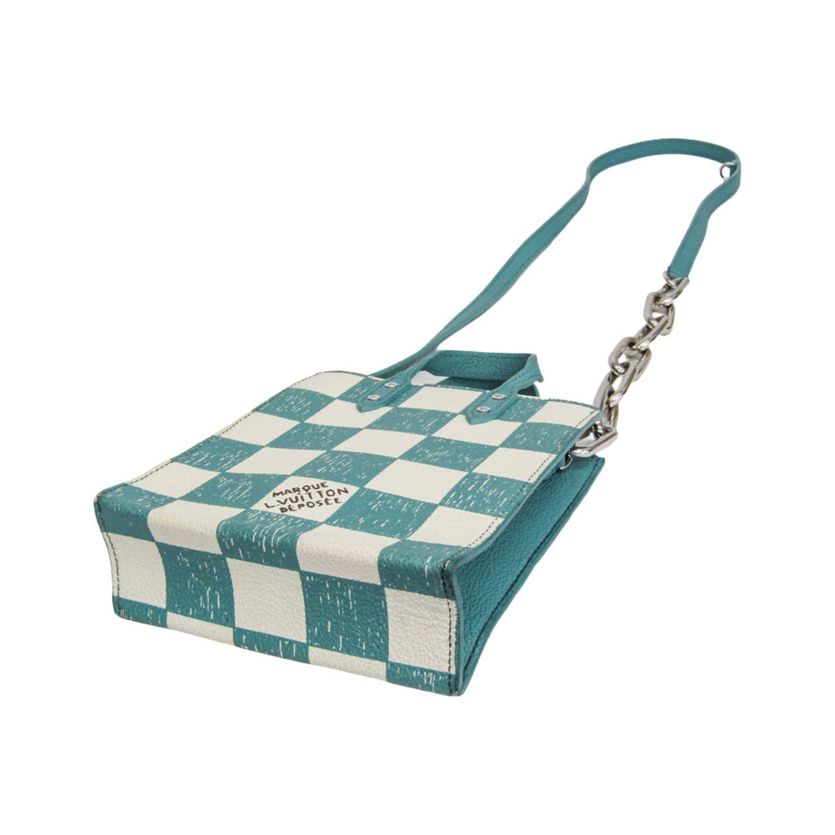 Louis Vuitton Sac Plat Limited Edition Marque Deposee Damier Giant, Turquoise, Canvas, Handbag