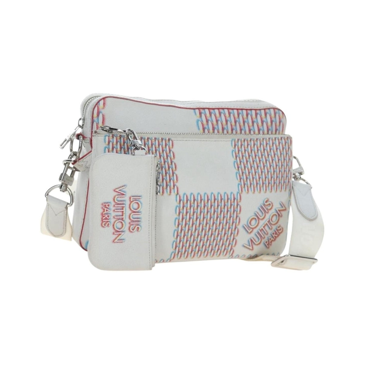 Louis Vuitton Trio Messenger Limited Edition Damier Spray Leather, White, Canvas, Handbag