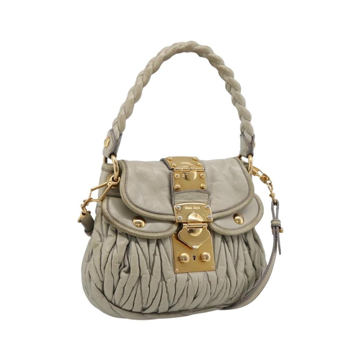 Miu Miu Beau Top Handle Leather, Beige, Leather, Handbag