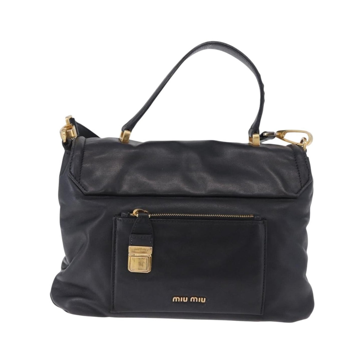 Miu Miu Beau Top Handle Leather, Black, Leather, Handbag