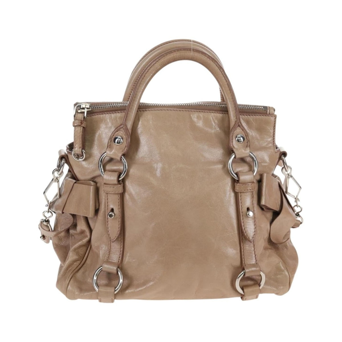 Miu Miu Bow Satchel Cervo Leather, Beige, Leather, Handbag