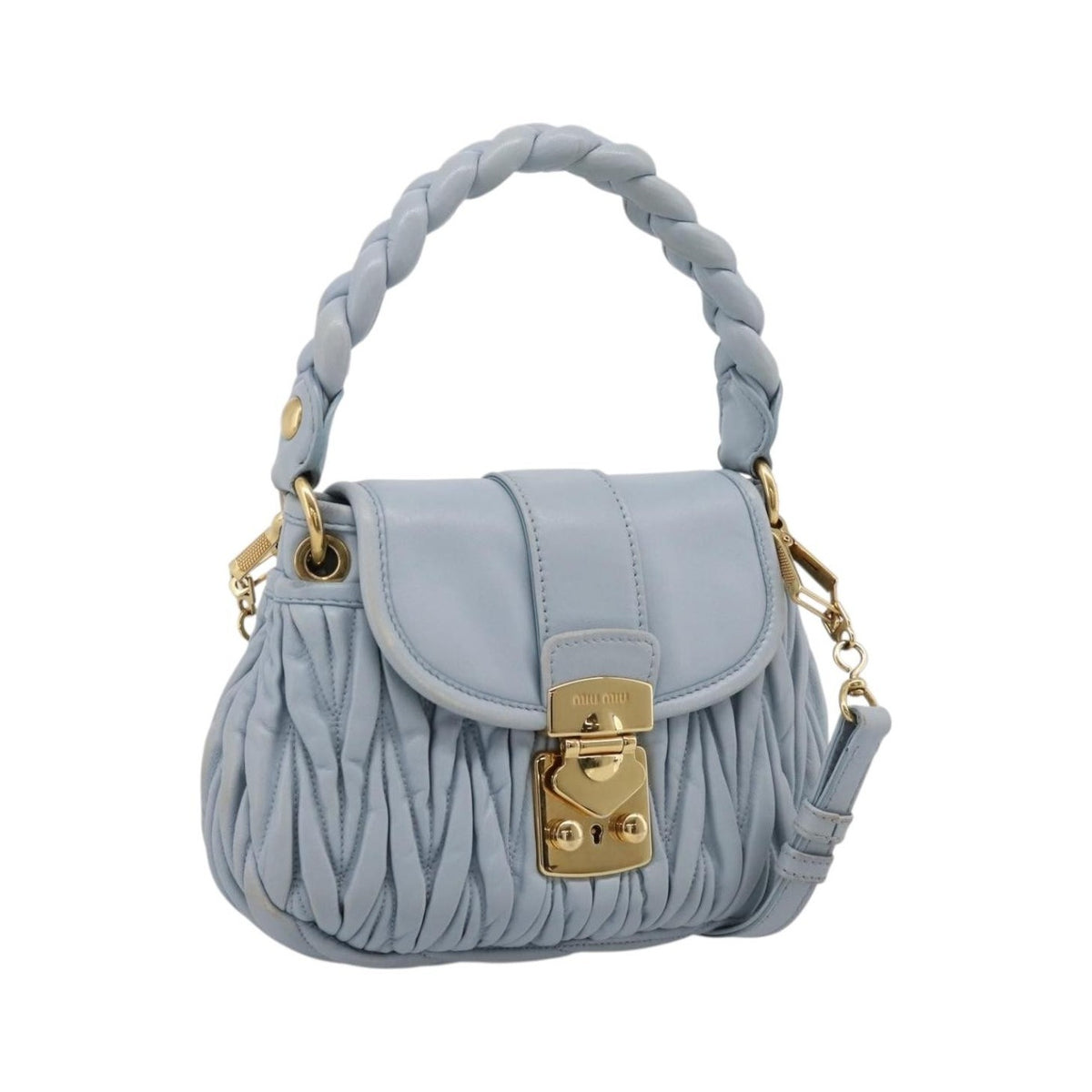 Miu Miu Coffer Hobo Matelasse Leather, Blue, Leather, Handbag