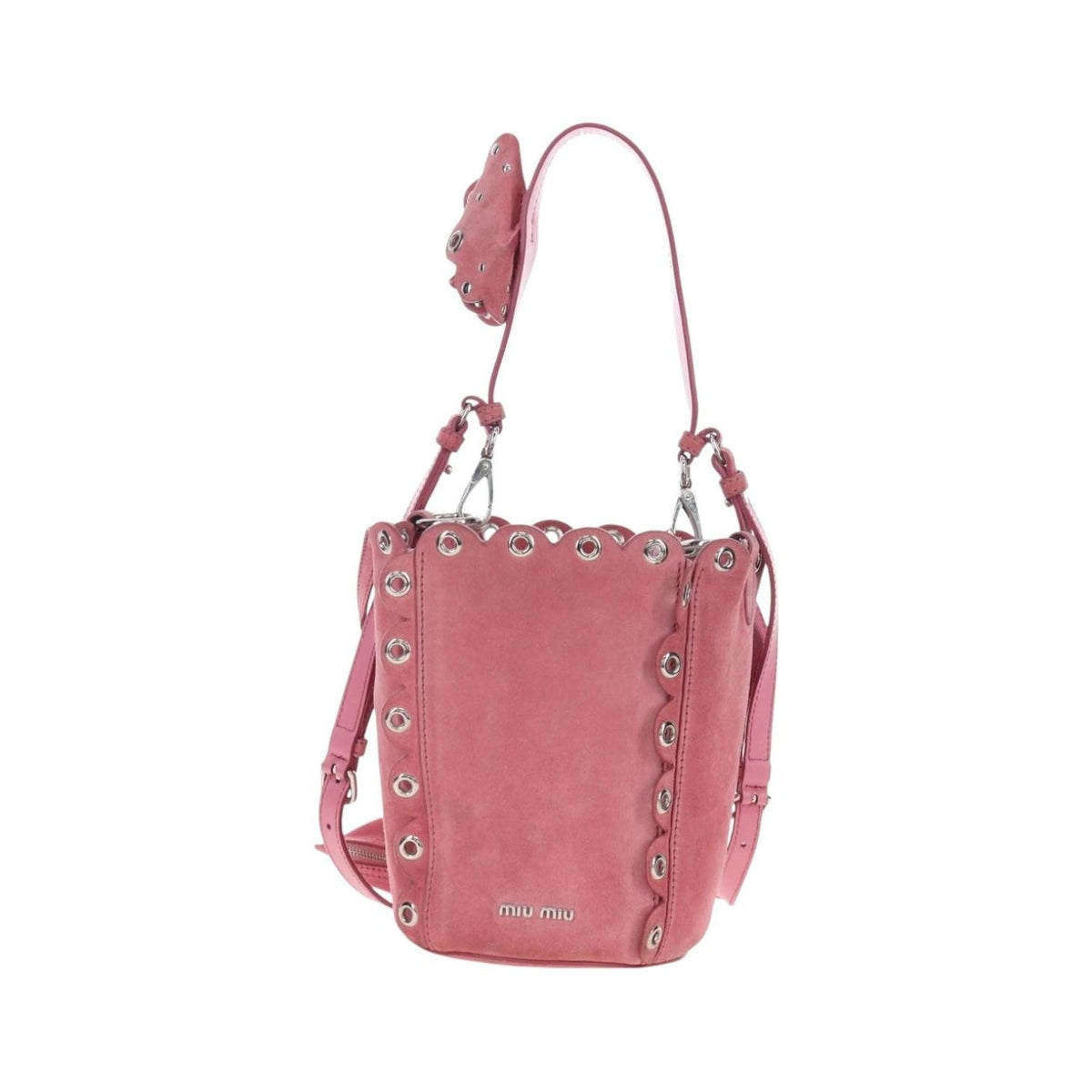 Miu Miu Convertible Bucket Leather with Applique, Pink, Suede, Handbag