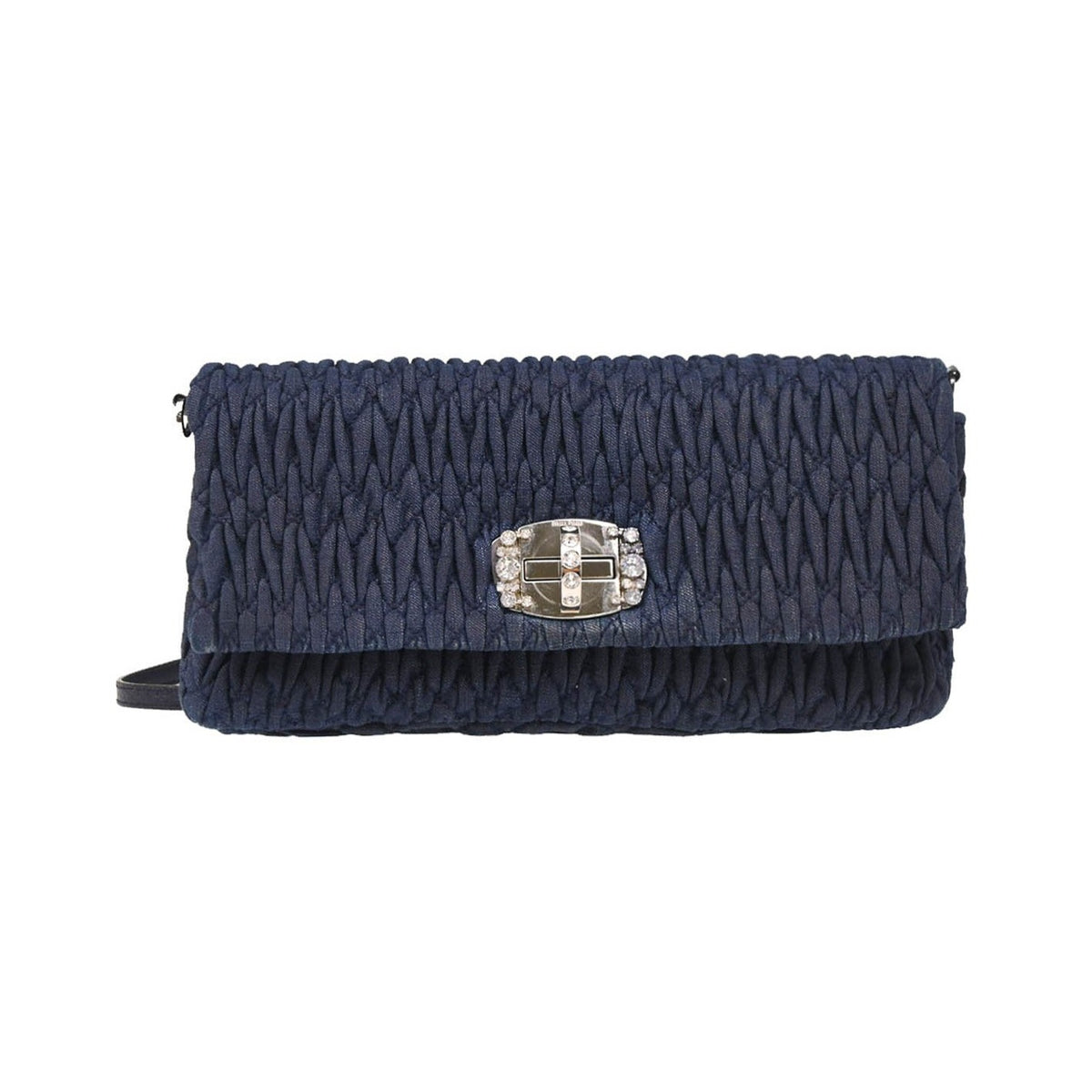 Miu Miu Crystal Clutch Matelasse Denim, Navy, Denim, Clutch