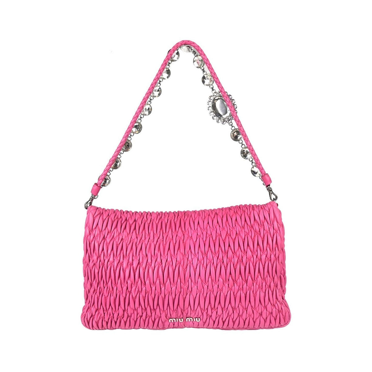 Miu Miu Crystal Clutch Matelasse Leather, Pink, Leather, Handbag