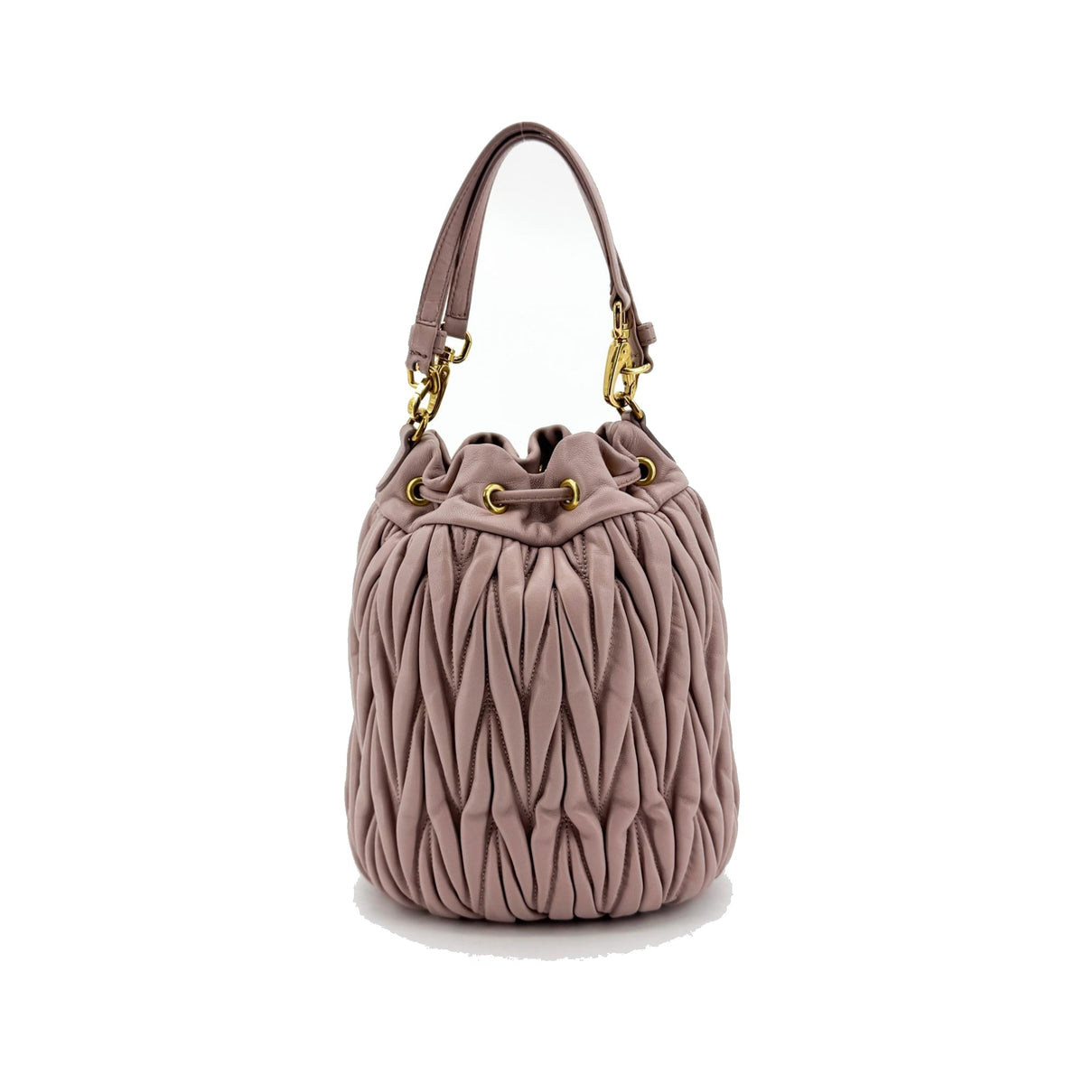 Miu Miu Drawstring Bucket Matelasse Leather, Pink, Leather, Handbag