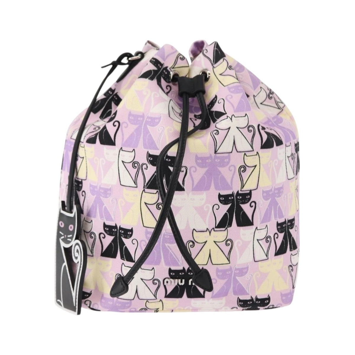 Miu Miu Drawstring Printed Canvas, Pink, Canvas, Clutch