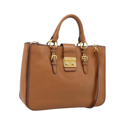 Miu Miu Madras Convertible Lock Leather, Brown, Leather, Tote Bag