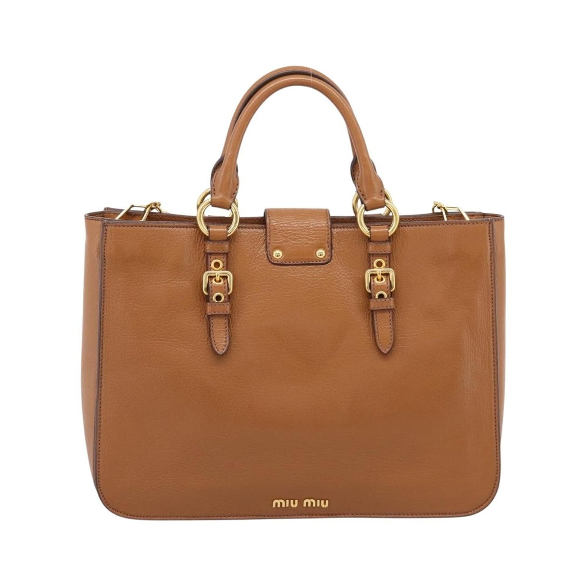 Miu Miu Madras Convertible Lock Leather, Brown, Leather, Tote Bag