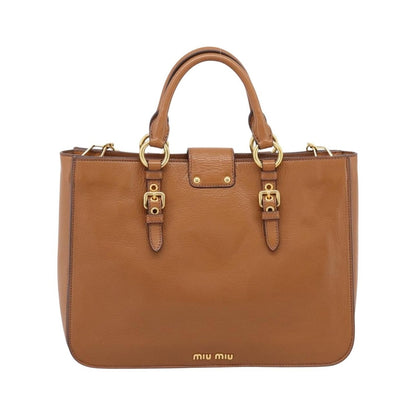 Miu Miu Madras Convertible Lock Leather, Brown, Leather, Tote Bag
