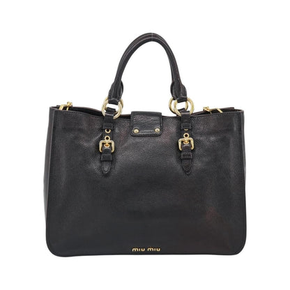 Miu Miu Madras Convertible Lock Leather, Black, Leather, Tote Bag