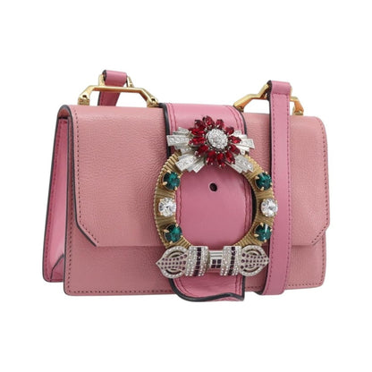 Miu Miu Madras Crystal Flap Leather, Pink, Leather, Crossbody Bag