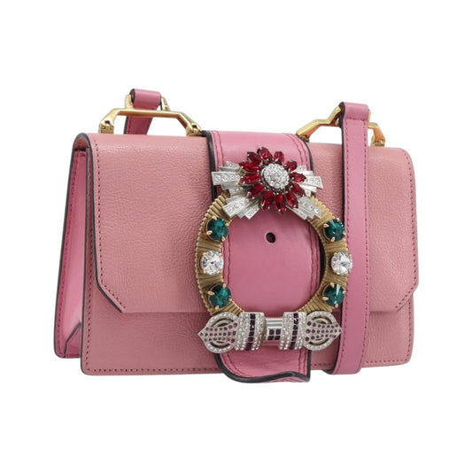 Miu Miu Madras Crystal Flap Leather, Pink, Leather, Crossbody Bag