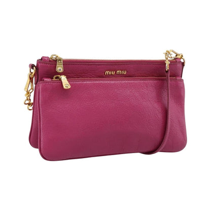 Miu Miu Madras Double Zip Leather, Pink, Leather, Crossbody Bag