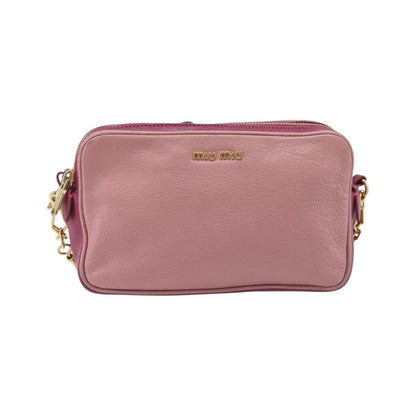 Miu Miu Madras Double Zip Leather, Pink, Leather, Crossbody Bag