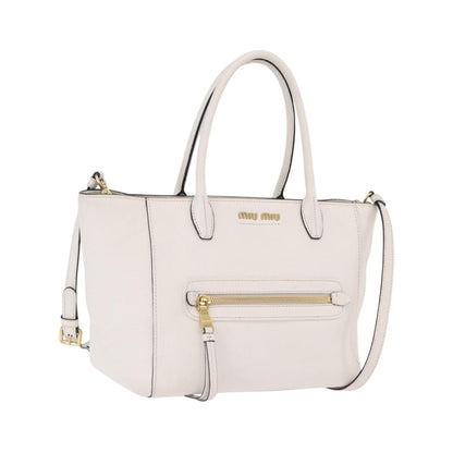 Miu Miu Madras Front Zip Leather, White, Leather, Tote Bag