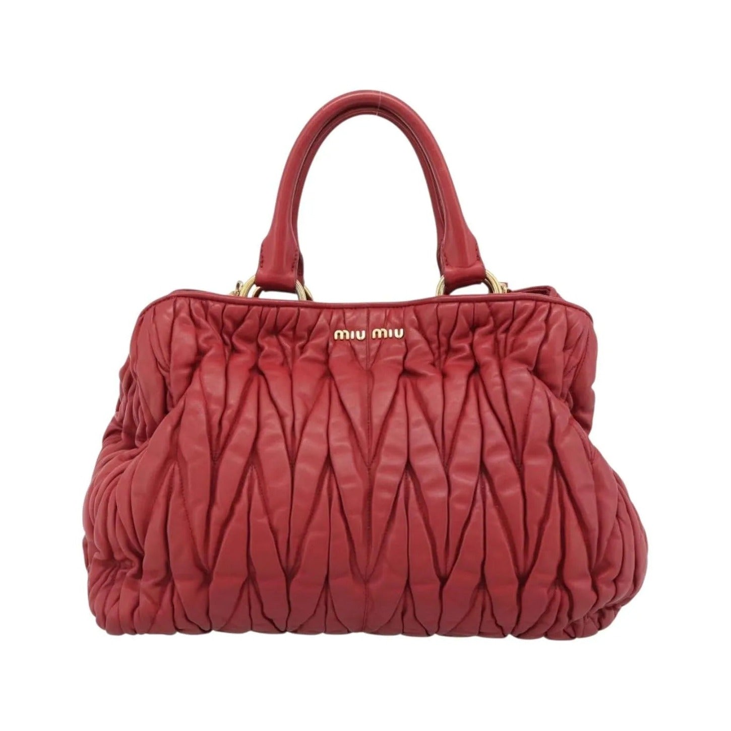 Miu Miu Matelassé Nappa Leather Top Handle Bag Leather, Red, Leather, Shoulder Bag
