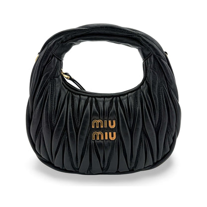 Miu Miu Wander Hobo Matelasse Leather, Black, Leather, Shoulder Bag