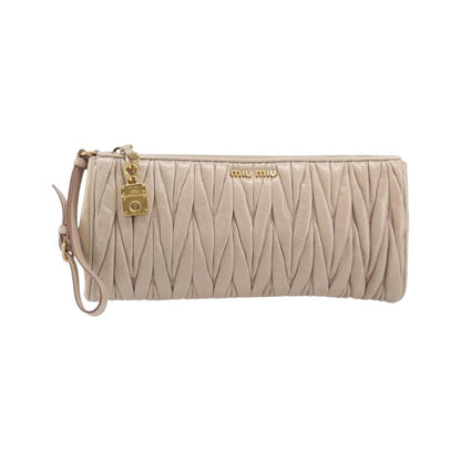 Miu Miu Zip Wristlet Matelasse Leather, Beige, Leather, Clutch