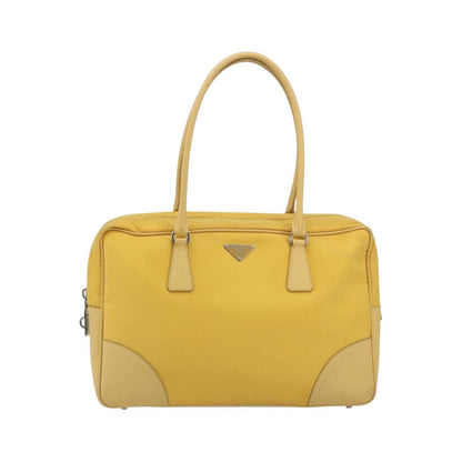 Prada Bauletto Tessuto with Saffiano Leather, Yellow, Canvas, Handbag
