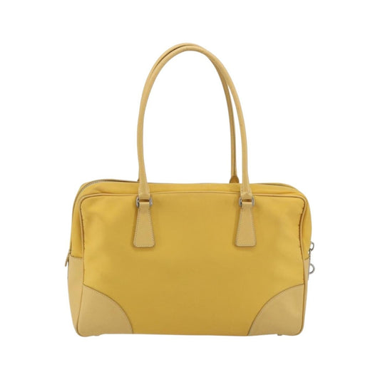 Prada Bauletto Tessuto with Saffiano Leather, Yellow, Canvas, Handbag