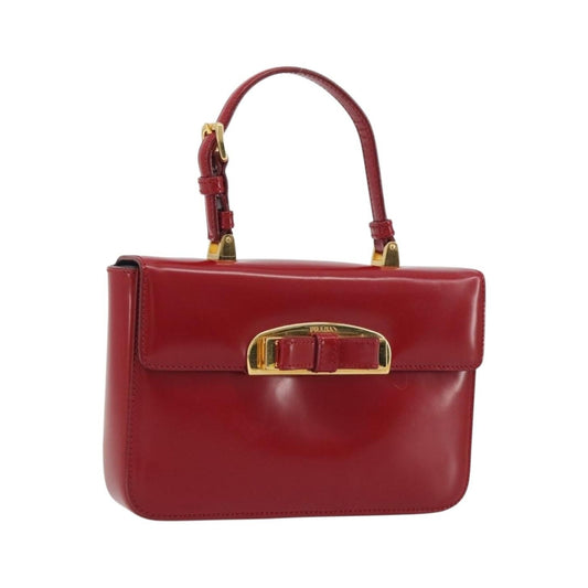 Prada Bow Top handle Leather, Red, Leather, Handbag
