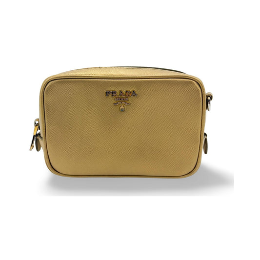 Prada Camera Saffiano Leather, Gold, Leather, Shoulder Bag