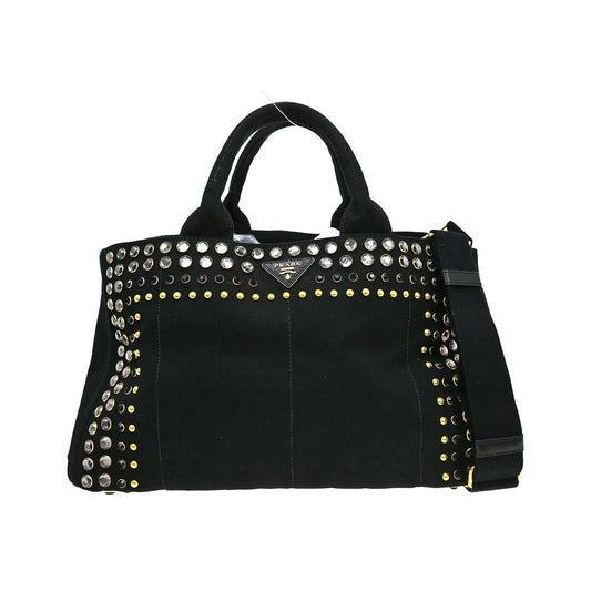 Prada Canapa Convertible Rhinestone Embellished Canvas, Black, Canvas, Tote Bag