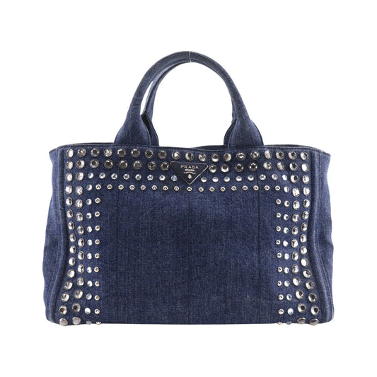 Prada Canapa Convertible Rhinestone Embellished Denim, Blue, Denim, Tote Bag