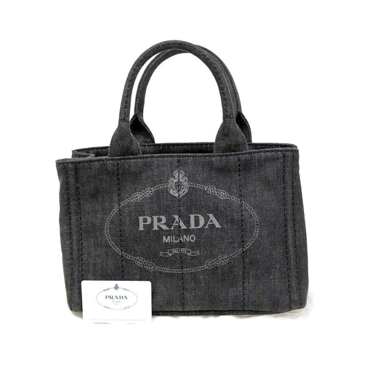Prada Canapa Convertible Tote Denim, Black, Denim, Tote Bag