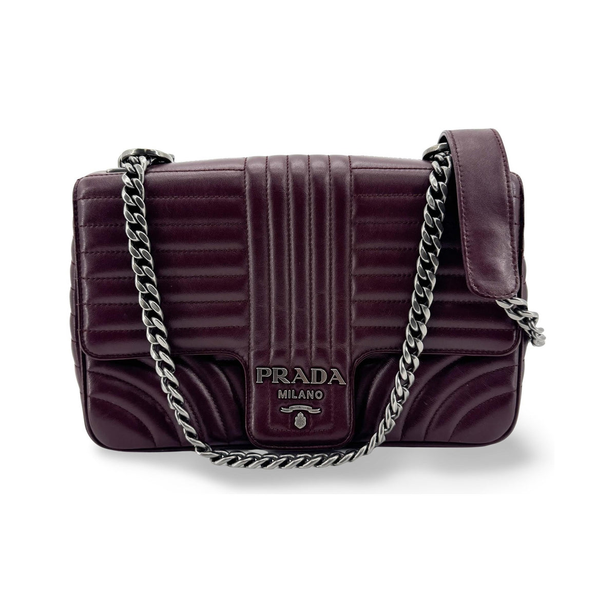 Prada Chain Flap Diagramme Quilted Leather, Burgundy, Leather, Shoulder Bag