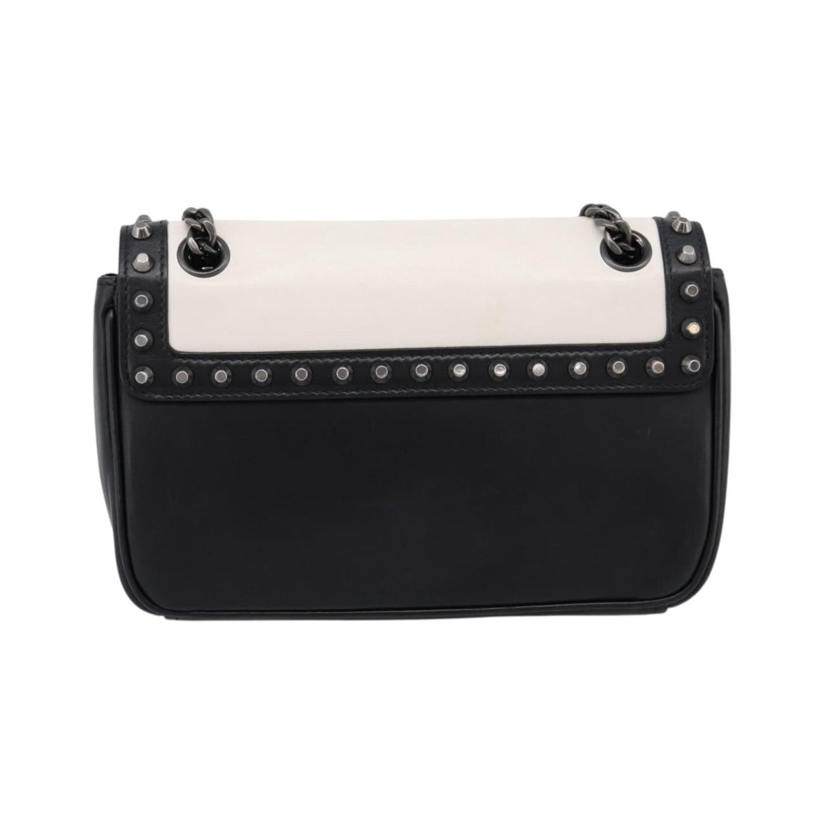 Prada Chain Flap Studded Glace Calf, White, Leather, Shoulder Bag