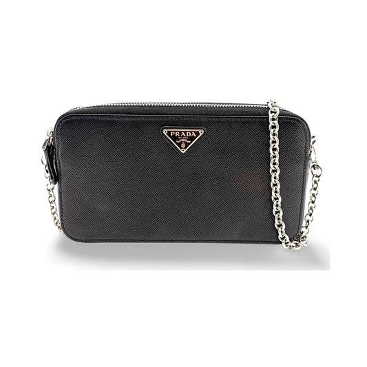 Prada Coin Purse Saffiano Leather Saffiano Leather, Black, Leather, Clutch