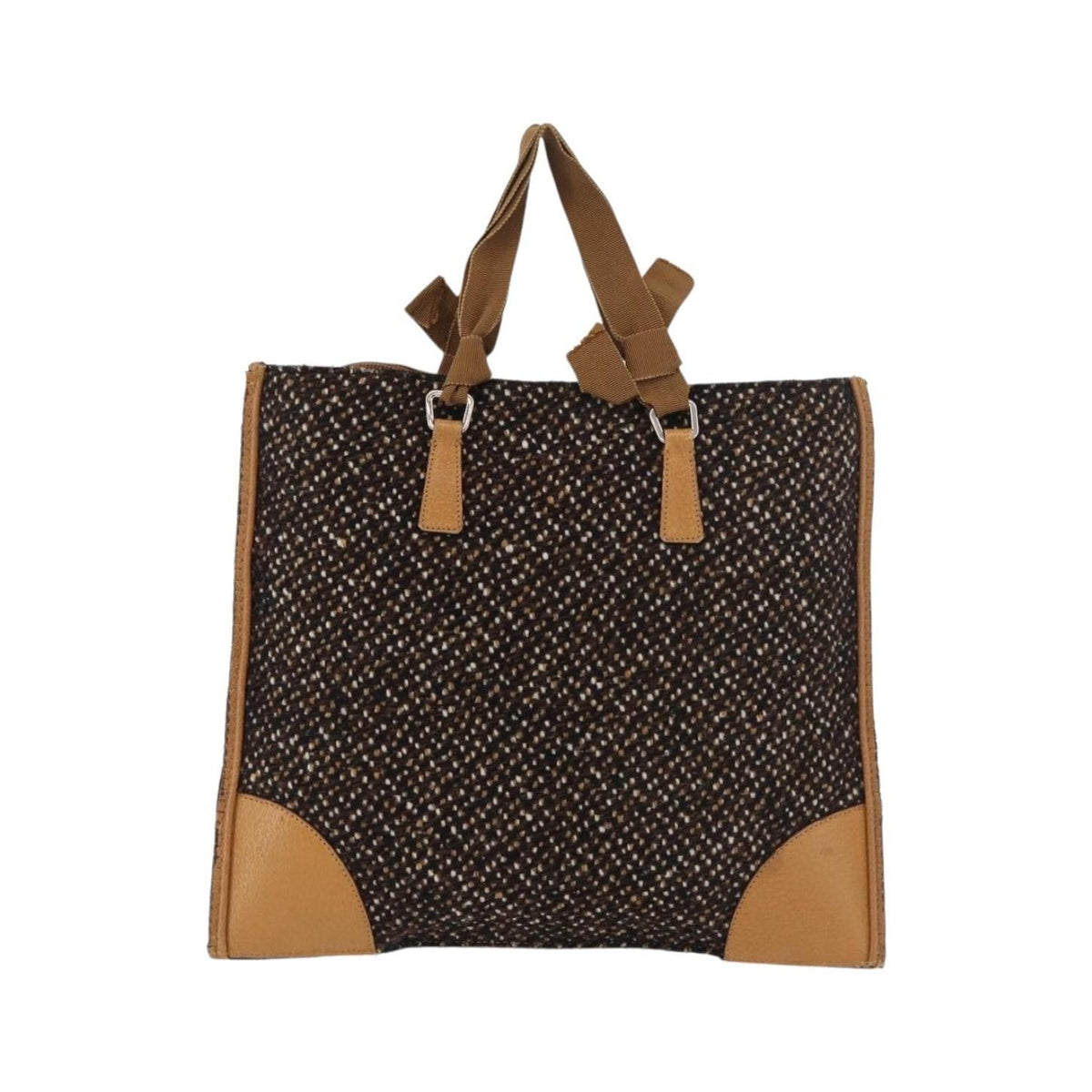Prada Convertible Open Tweed, Brown, Canvas, Tote Bag