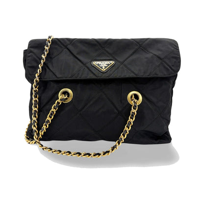 Prada Convertible Quilted Tessuto, Black, Nylon, Shoulder Bag