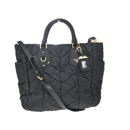 Prada Convertible Side Pocket Chevron Tessuto, Black, Nylon, Tote Bag