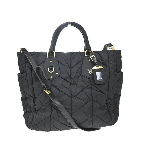 Prada Convertible Side Pocket Tote Chevron Tessuto, Black, Nylon, Tote Bag