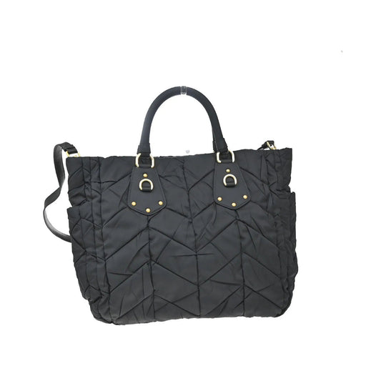 Prada Convertible Side Pocket Tote Chevron Tessuto, Black, Nylon, Tote Bag