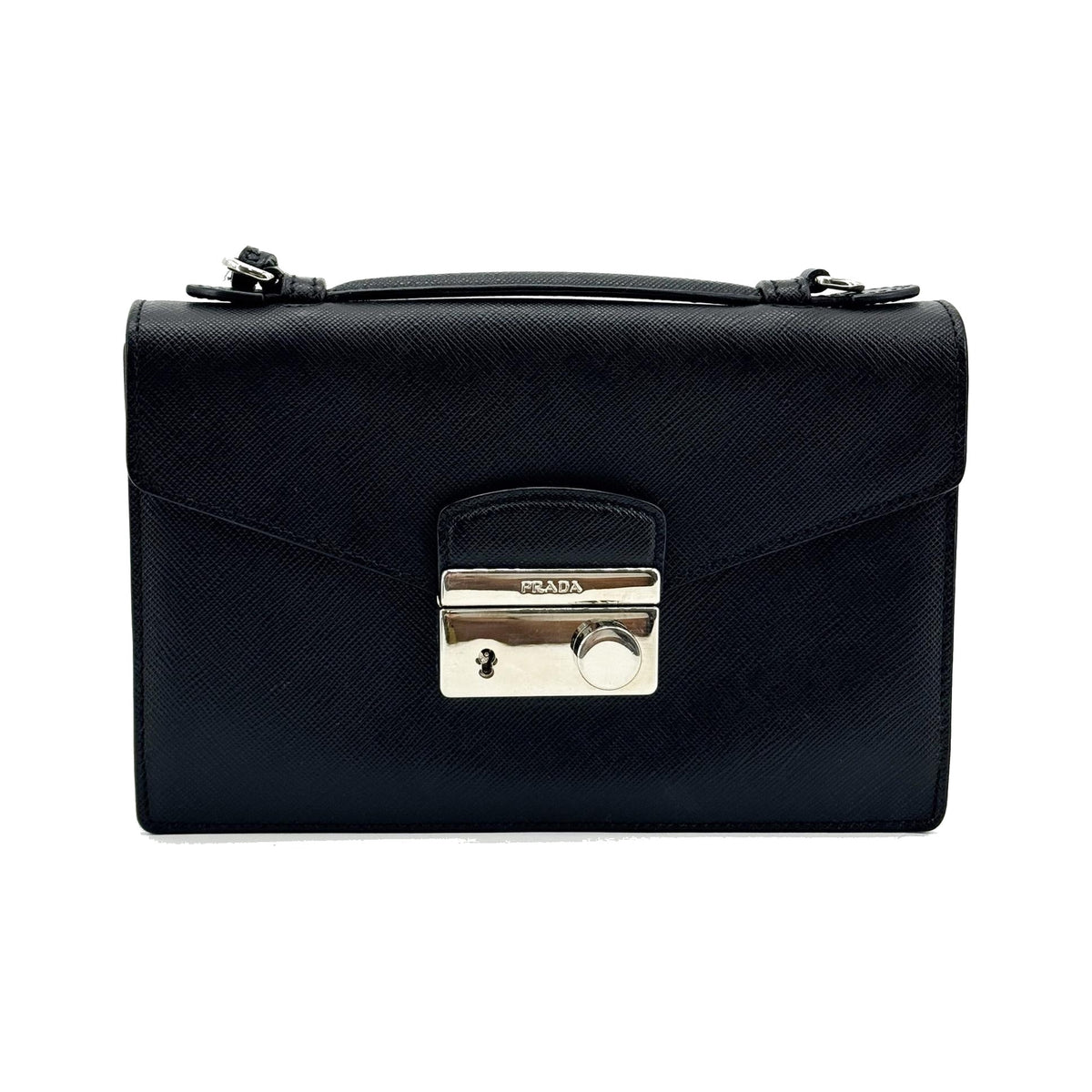 Prada Convertible Sound Vernice Saffiano Leather, Black, Leather, Handbag