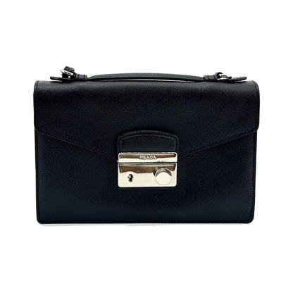 Prada Convertible Sound Vernice Saffiano Leather, Black, Leather, Handbag