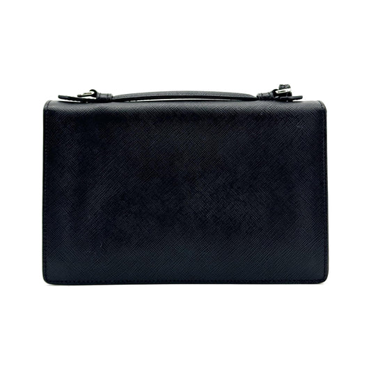 Prada Convertible Sound Vernice Saffiano Leather, Black, Leather, Handbag