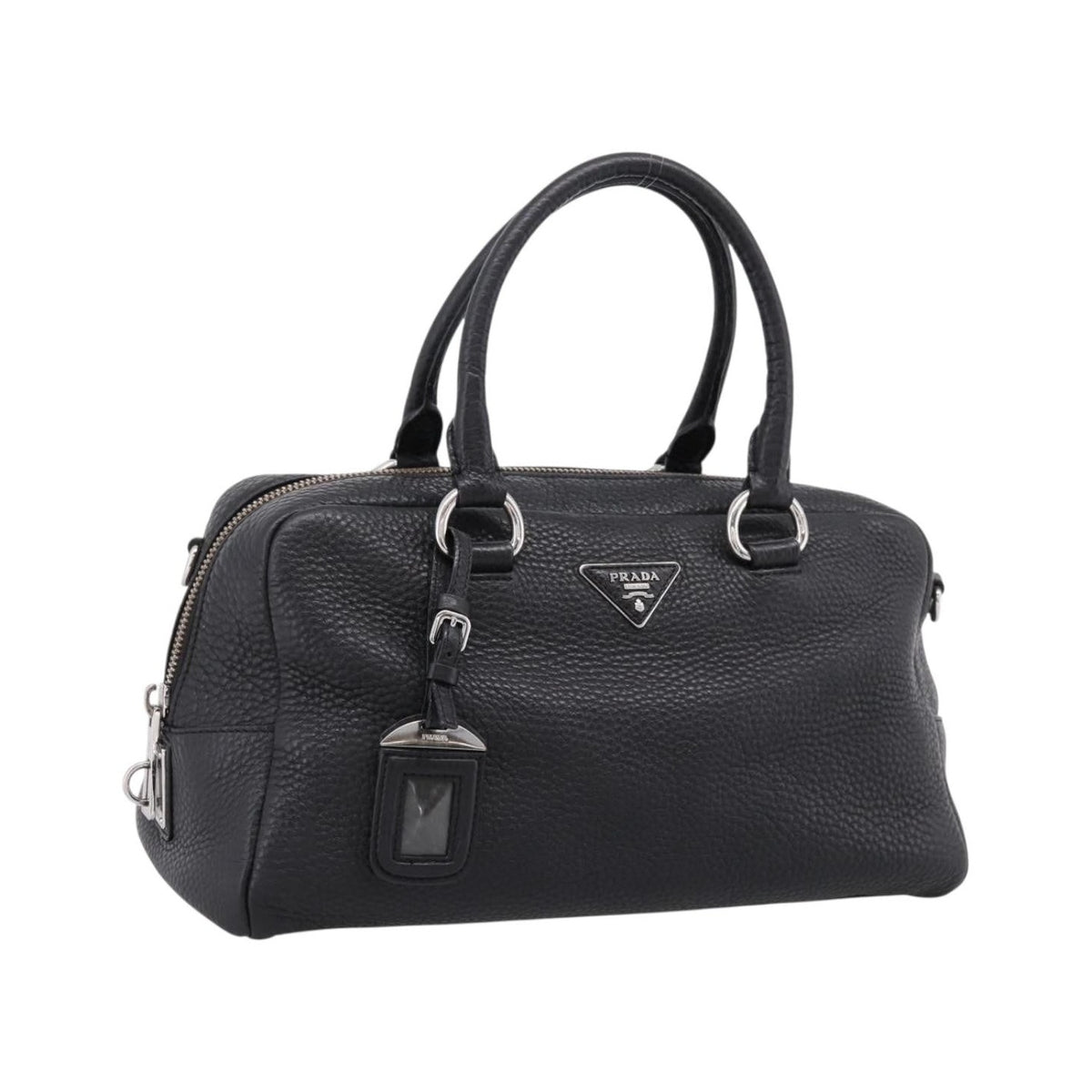 Prada Convertible Zip Satchel Vitello Daino, Black, Leather, Handbag