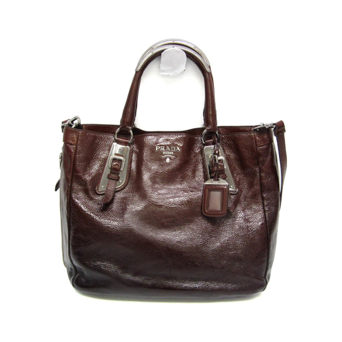 Prada Convertible Zippers Vernice Sfumata, Brown, Patent Leather, Tote Bag