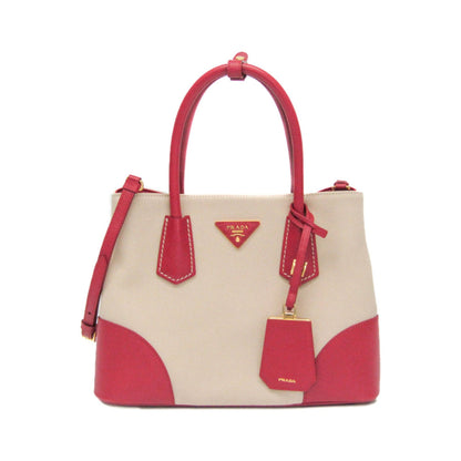 Prada Cuir Double Canvas and Saffiano Leather, Beige, Canvas, Tote Bag