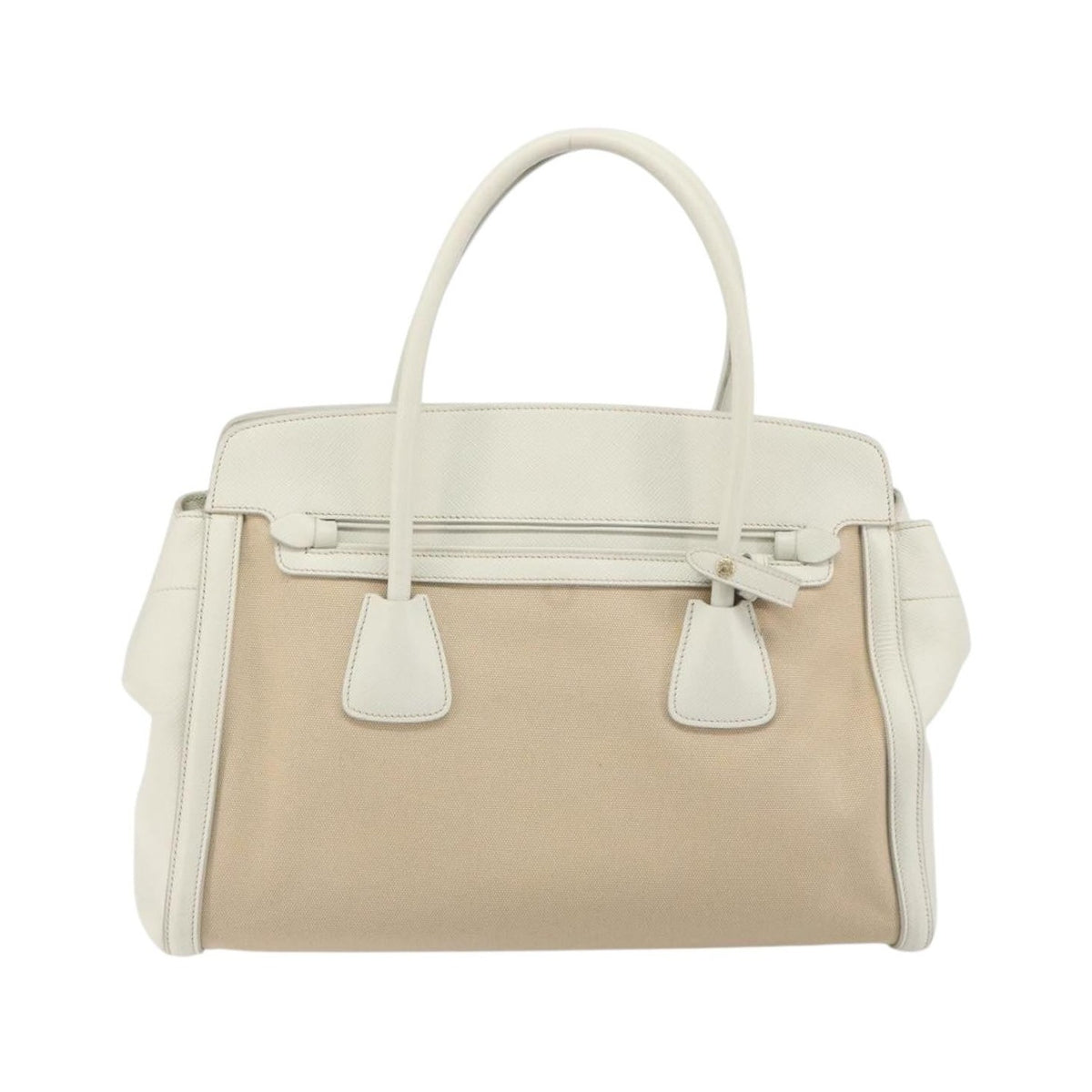 Prada Cuir Frame Convertible Canvas and Saffiano Leather, Beige, Canvas, Tote Bag