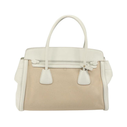Prada Cuir Frame Convertible Canvas and Saffiano Leather, Beige, Canvas, Tote Bag