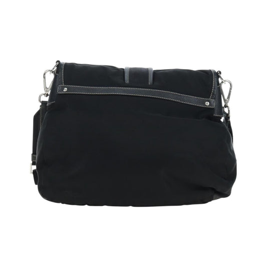Prada Double Pocket Buckle Flap Tessuto and Leather, Black, Nylon, Handbag