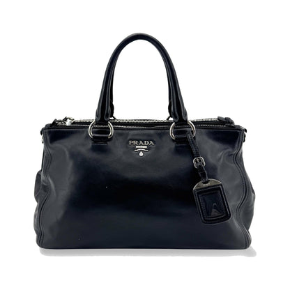 Prada Double Zip Convertible Soft Calf, Black, Leather, Tote Bag